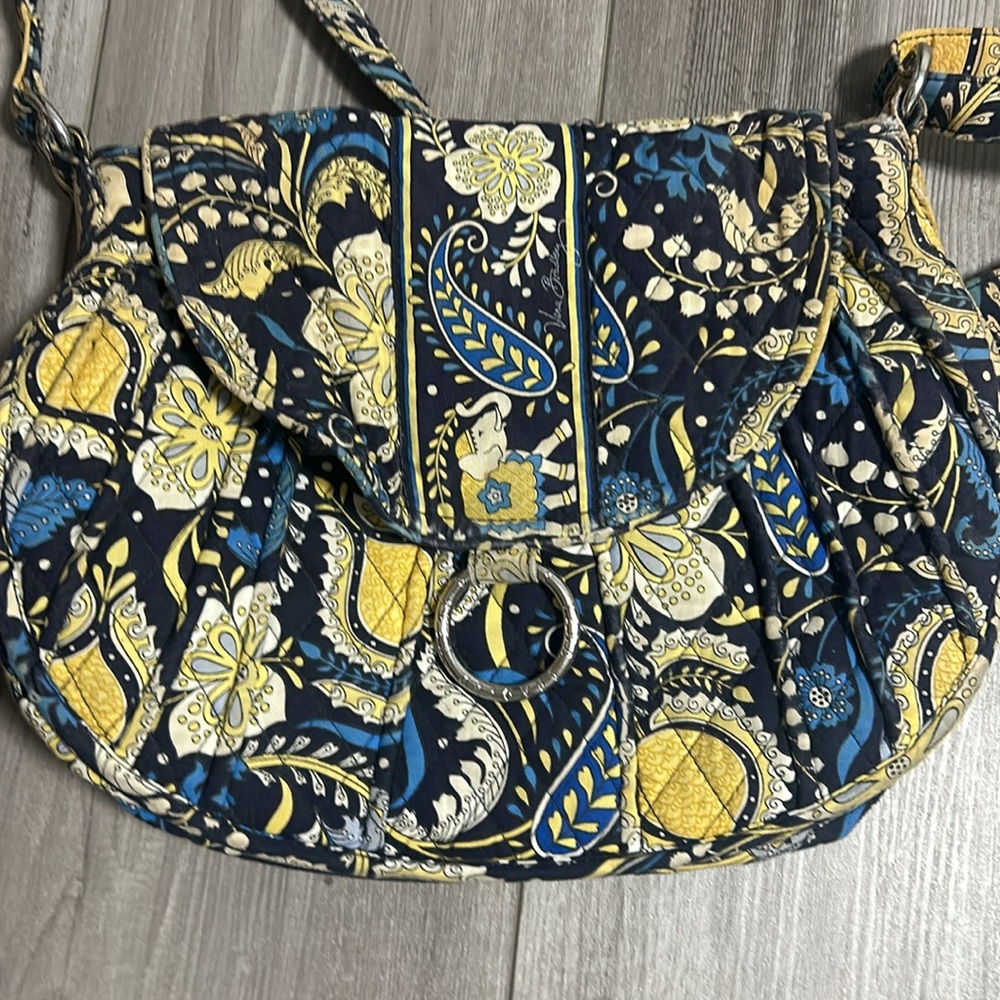 Crossbody Bag Vera Bradley Hipster Yellow & Blue Elephant Pattern Purse Magnet - Picture 2 of 6